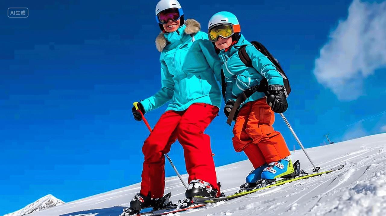 运动体育项目2个人进行滑雪运动AI