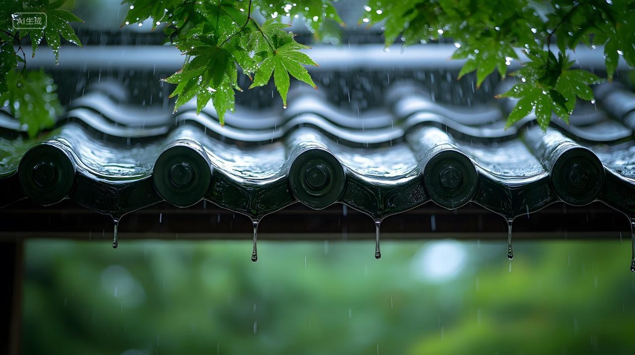 清明时节春风雨季屋檐雨水雨滴水滴