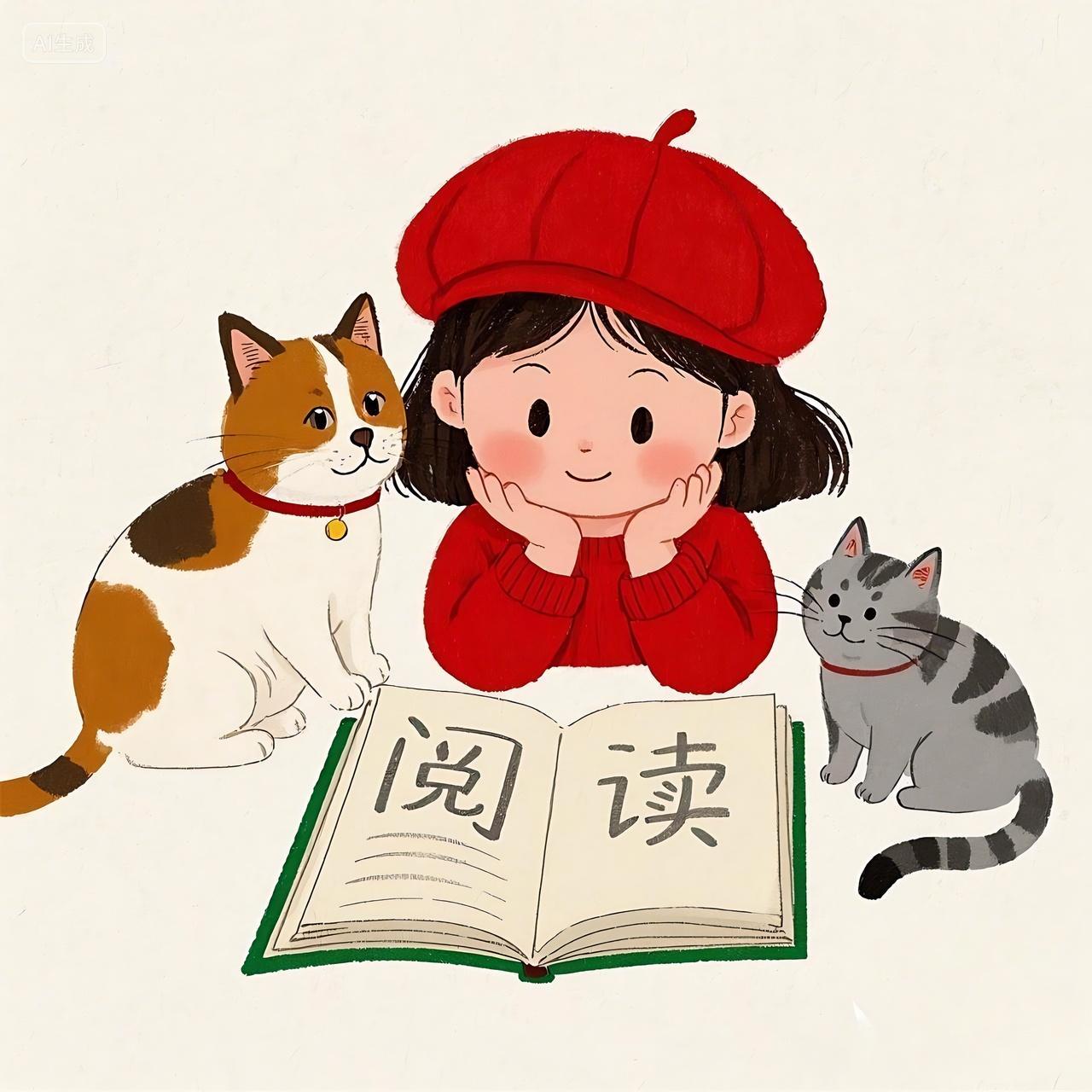 卡通人物读书插画AI