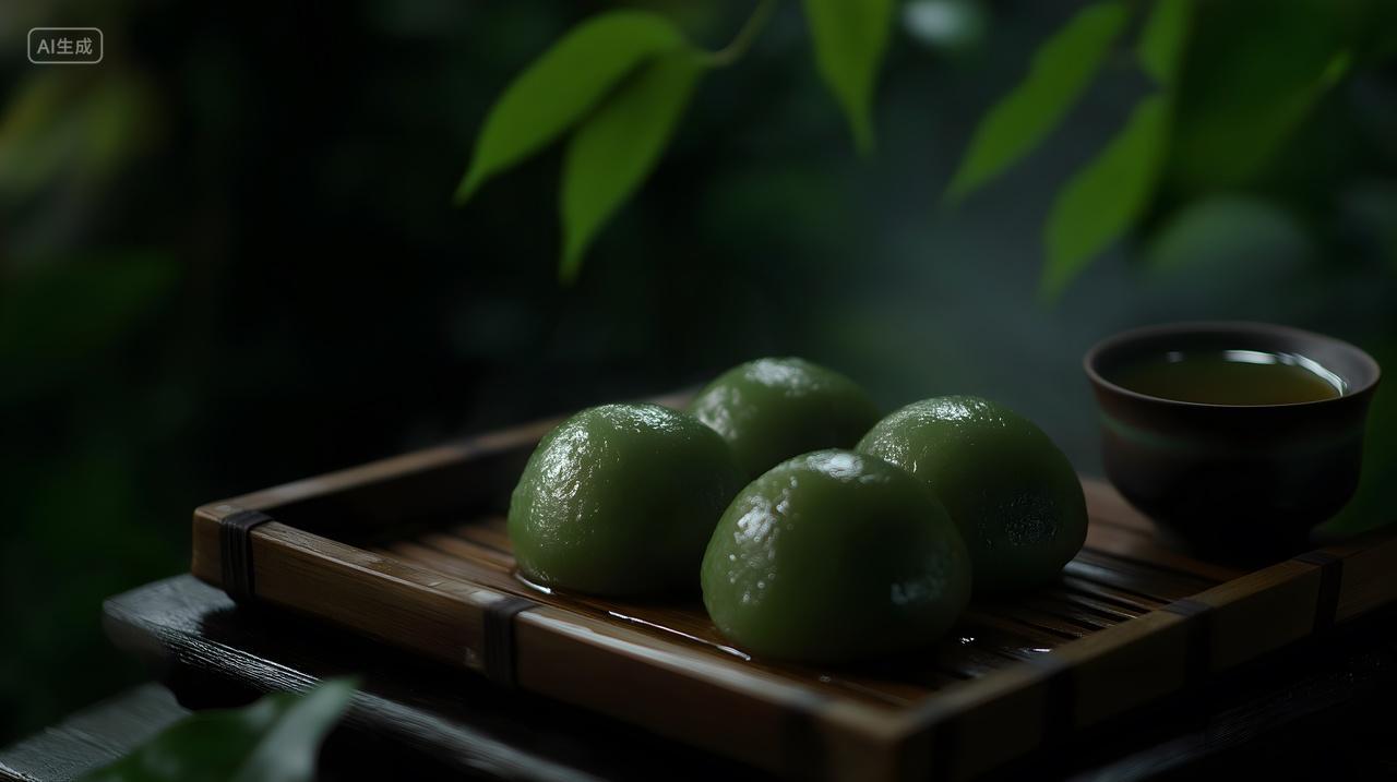 清明节意境写意竹叶青团特写