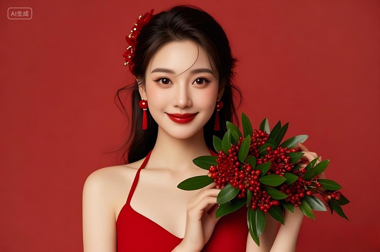 一位身着红色吊带的女性人物美女三八妇女节写真图片