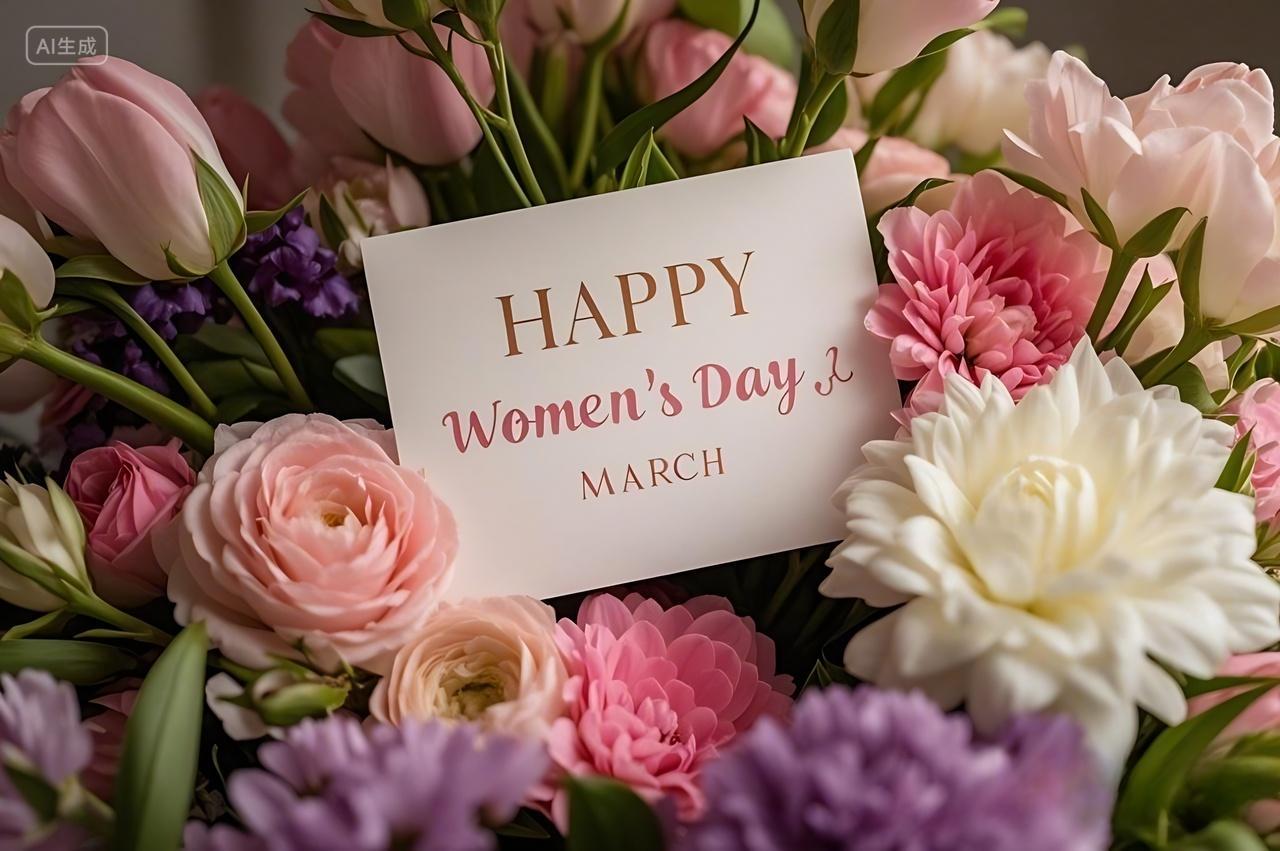 祝三八妇女节的图片一束用浅色包装纸包裹的粉色玫瑰花束