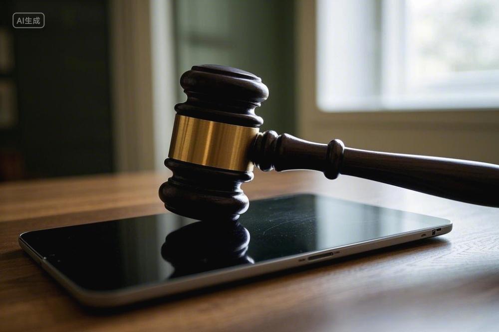 一只木槌放置在平板电脑上315创意图电子产品消费维权法律