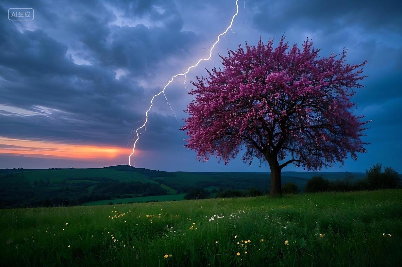 几道闪电划破天际惊蛰景象