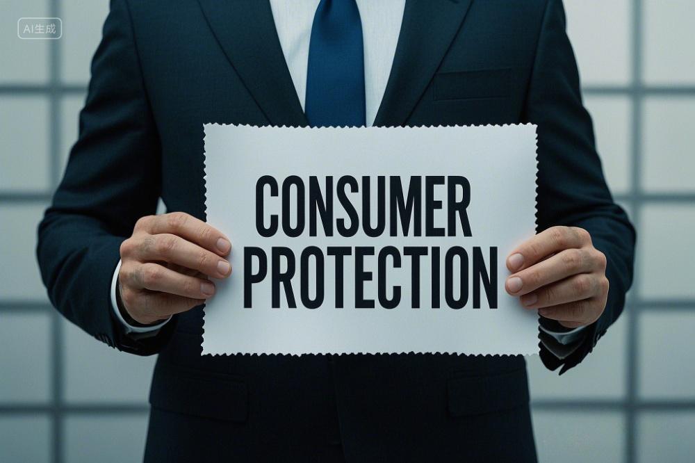 一位身着西装的人双手拿着一张纸消费者保护主题图片