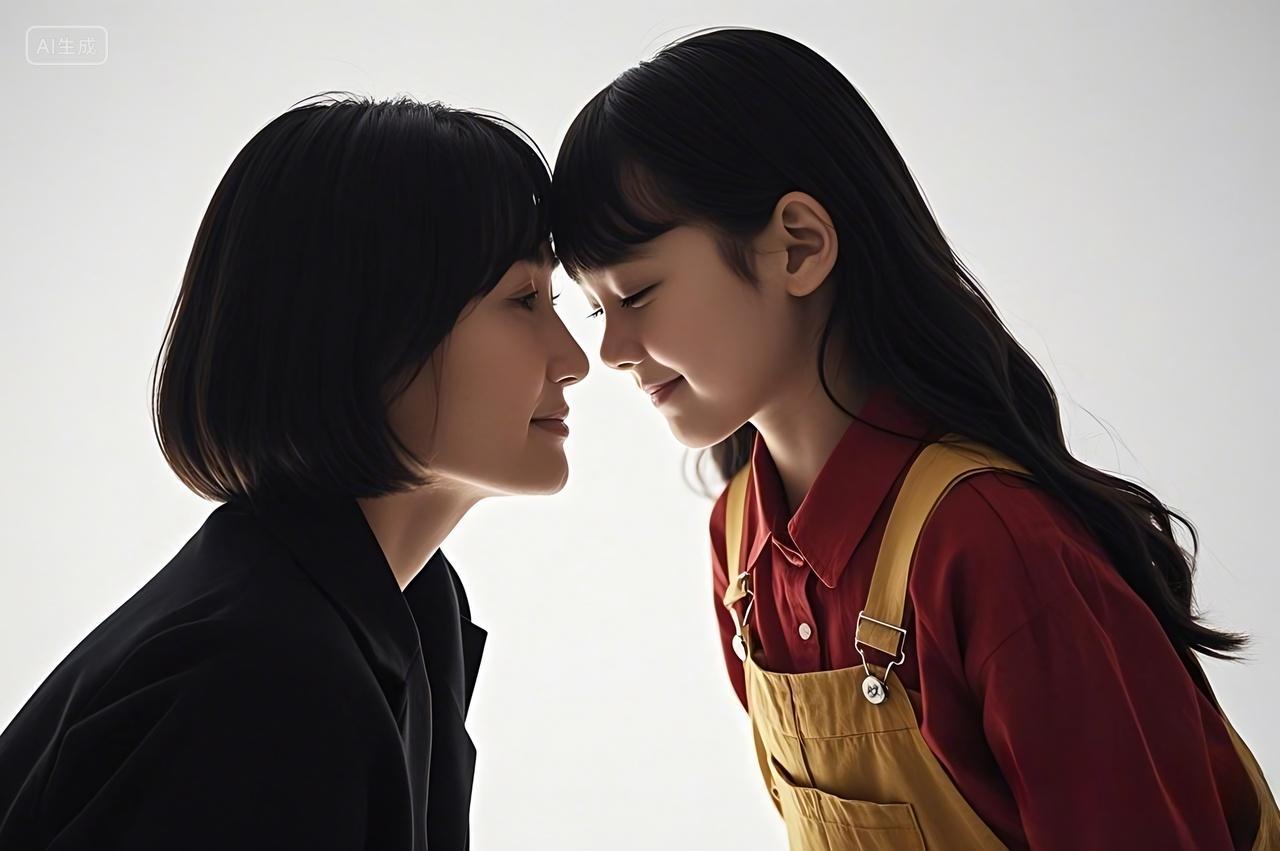 母女面对面额头相抵母亲节妇女节人物图片