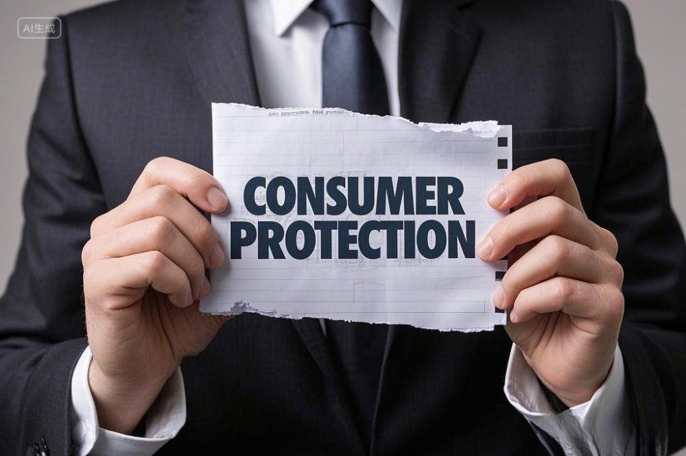 一位身着西装的人双手拿着一张纸消费者保护主题图片