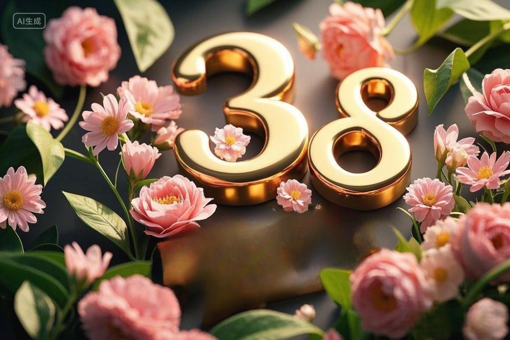 鲜花围绕金属数字38创意女神节妇女节图片