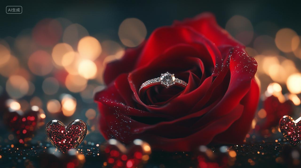 214情人节2月14日玫瑰花花卉钻石爱情求婚唯美浪漫电脑壁纸桌面