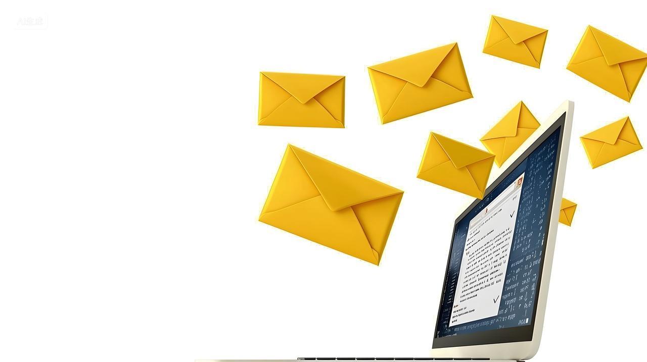 黄色信封从笔记本电脑屏幕飞出email电子邮箱概念图网络邮箱