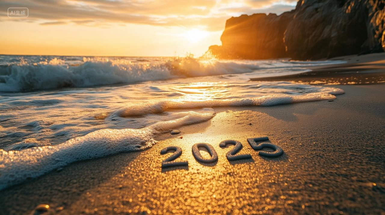 2025数字早晨日出唯美海边沙滩天空岩石风景壁纸