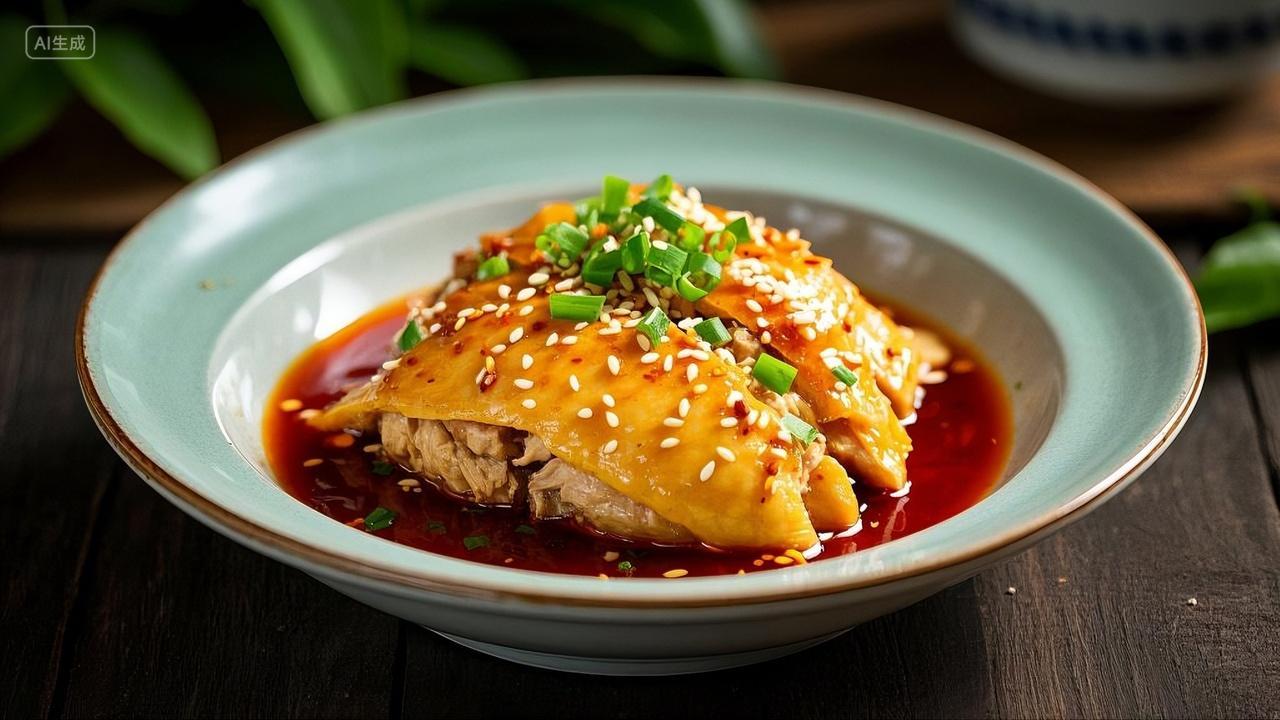 一盘口水鸡鸡肉肉类美味特色小吃家常菜传统美食食物中餐厅菜单宣传图