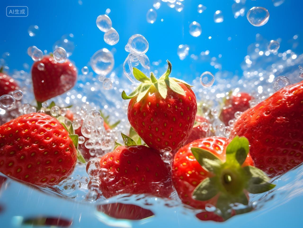 水中草莓水果特写包装盒广告宣传海报实拍摄影图