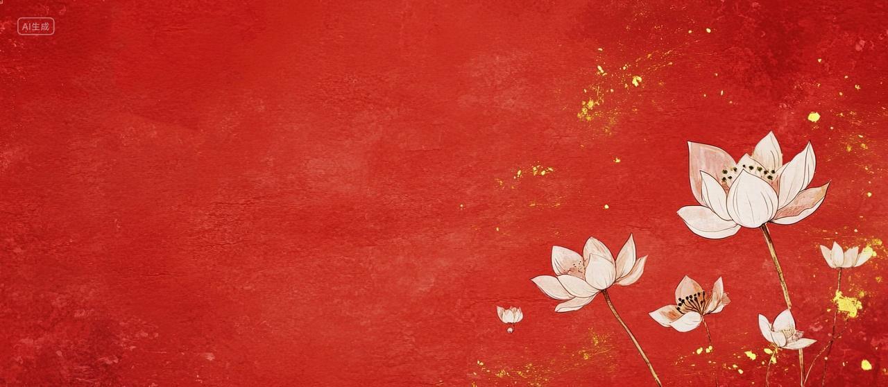 金箔荷花植物中国风古风肌理春节新年蛇年2025年喜庆红色背景