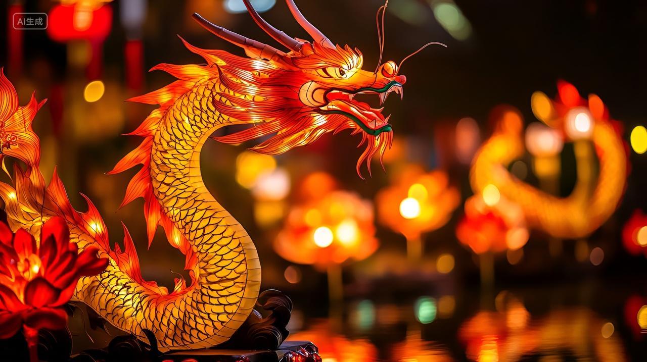 元宵节春节灯会花灯中国龙节日氛围