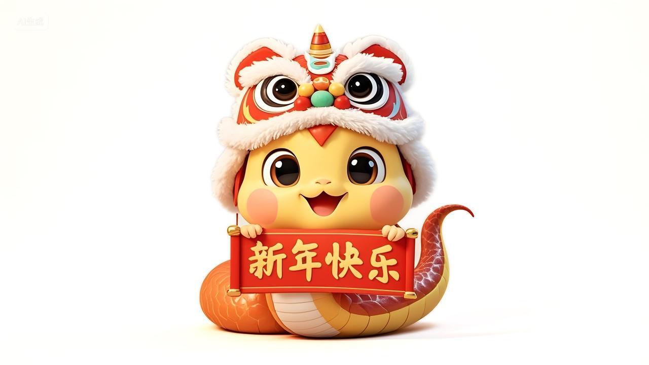 网红红包封面蛇宝宝醒狮新年快乐2025蛇年红包封面白底图