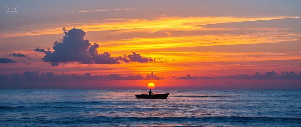 海上日落日出渔船出海海景自然风光风景旅游旅行摄影图