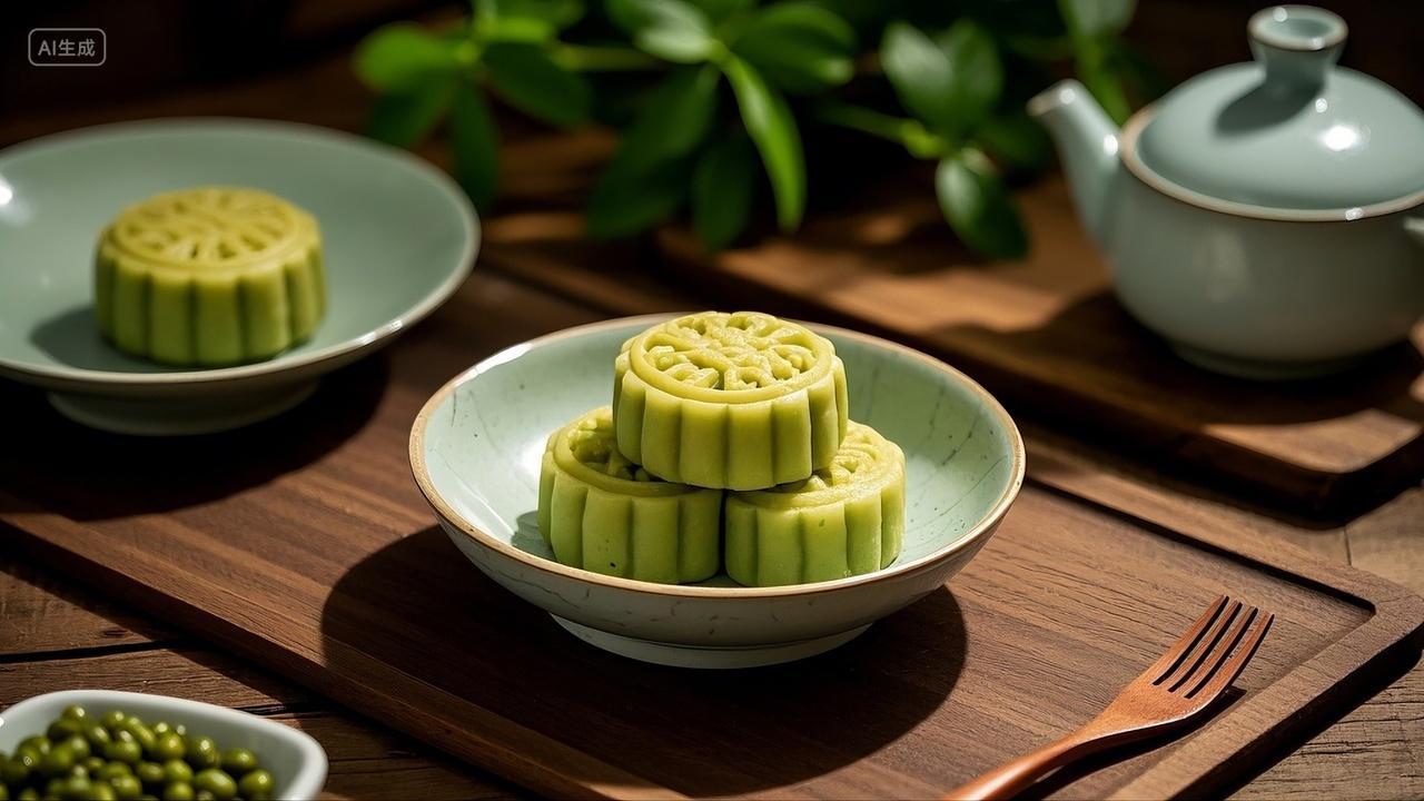 香糯的传统手工冰皮绿豆饼美食特色美味食物实拍写真