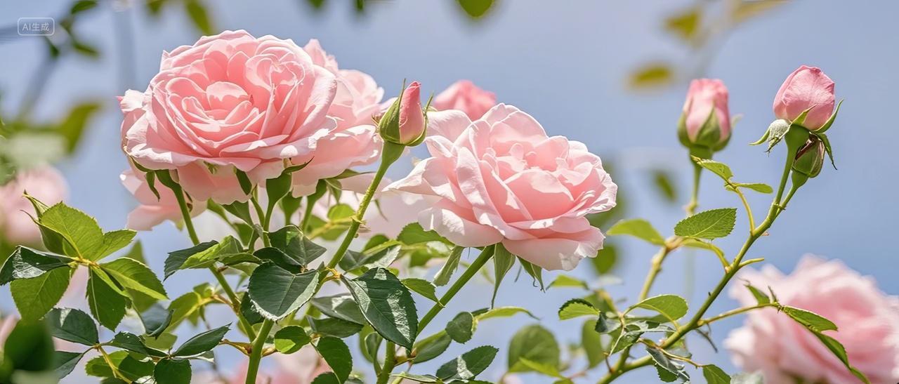 粉色玫瑰花卉微距特写唯美园艺植物景观图