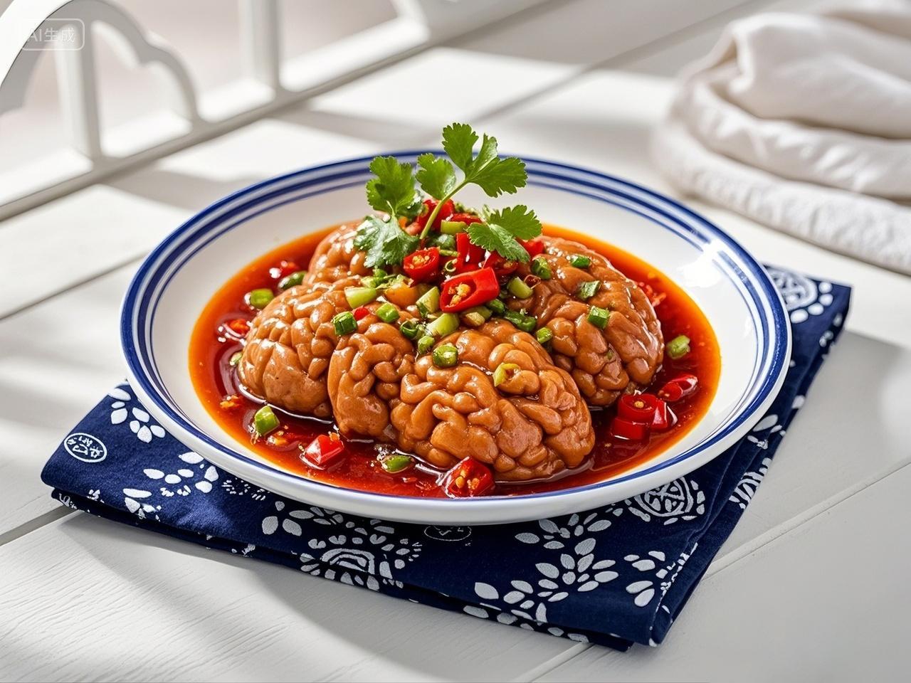 生猪脑火锅配料生料理配菜川菜辣腌制生腌菜谱菜单摄影图