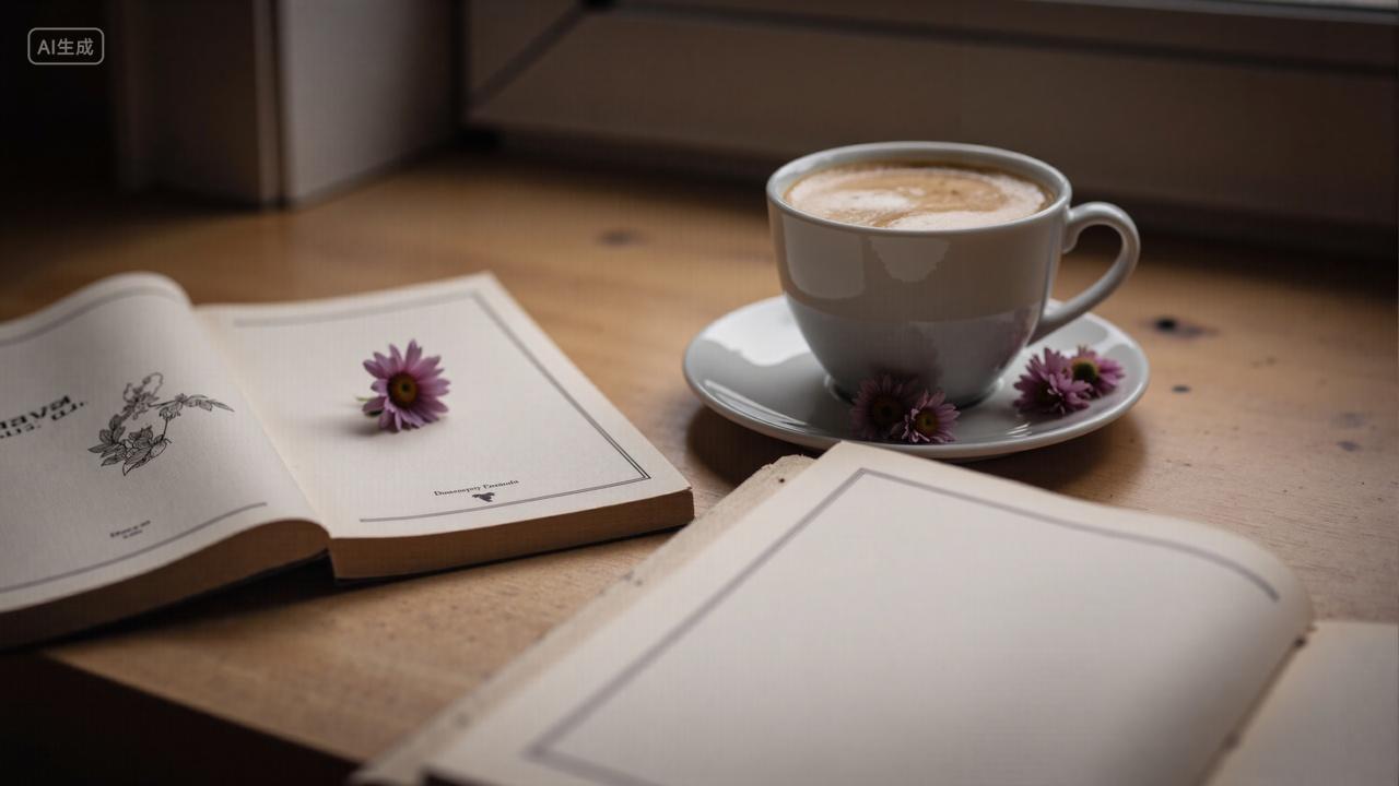 明亮温馨ins风文艺风咖啡杯复古书籍读书分享阅读笔记木制桌面阅读摄影图