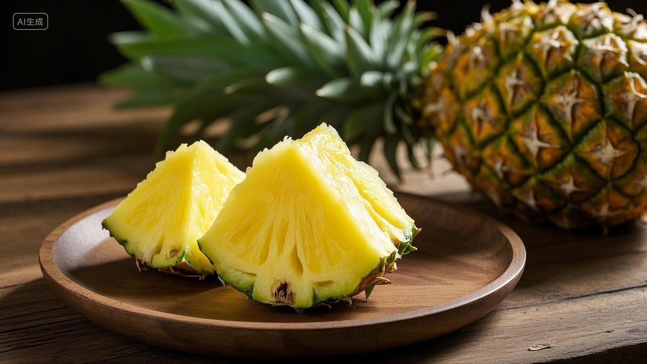 水果切开的凤梨金黄果肉酸甜多汁