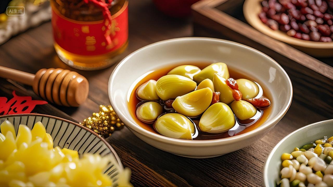 传统节日腊八节一碗腌制的腊八蒜醋泡蒜糖蒜美食凉菜家常小菜小吃广告宣传单菜单食材展示实拍摄影图