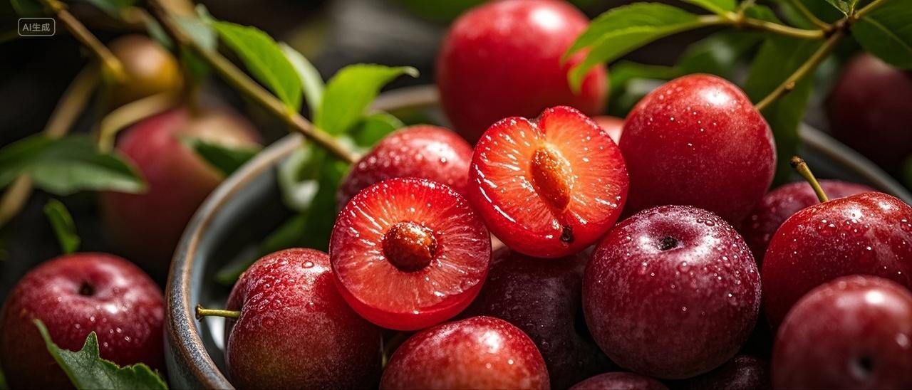 欧李钙果辽宁产地诺丽新鲜山梅子鲜果水果食品实拍摄影图