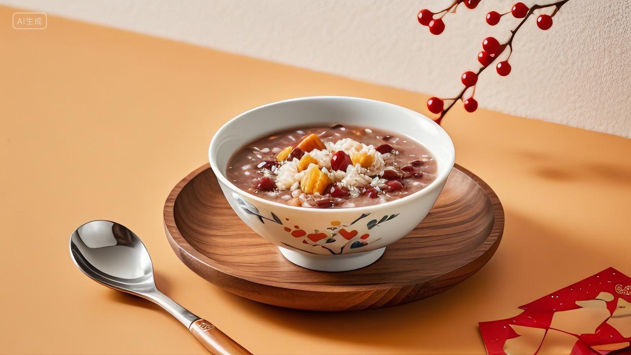 传统节日腊八节一碗腊八粥八宝粥营养粥养生冬天温暖滋补的粥品美食插画