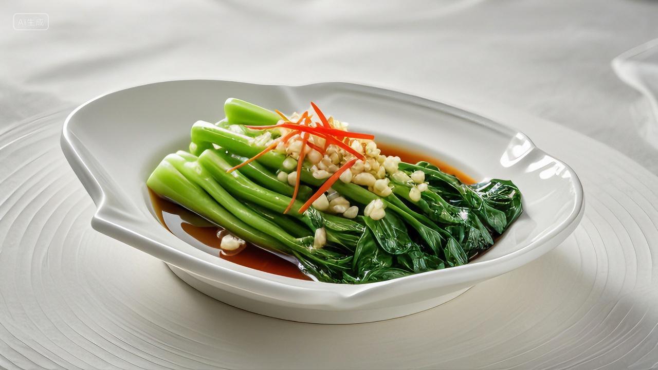 一盘白灼浇汁菜心健康食品美食食物茶餐厅港式餐厅火锅店饭店菜单美食广告宣传展示实拍摄影图