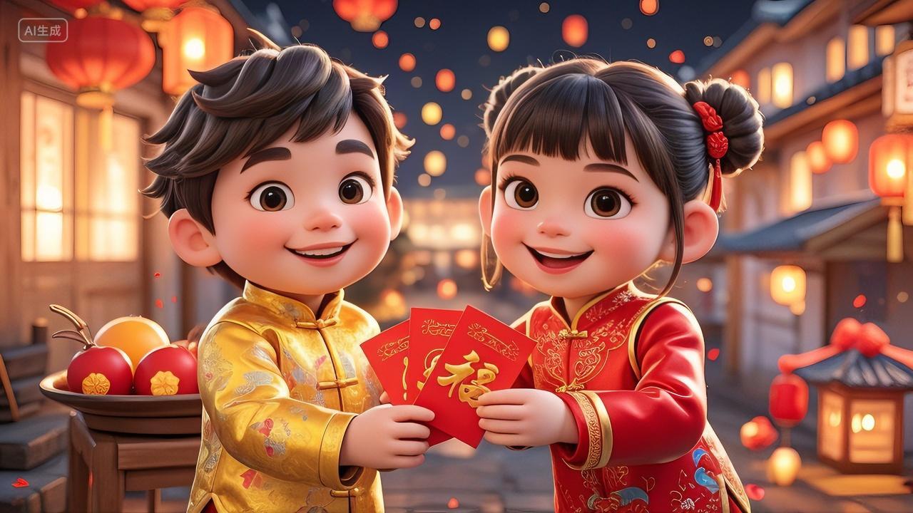 2025年新年蛇年元旦节新春3d立体人物拜年插画