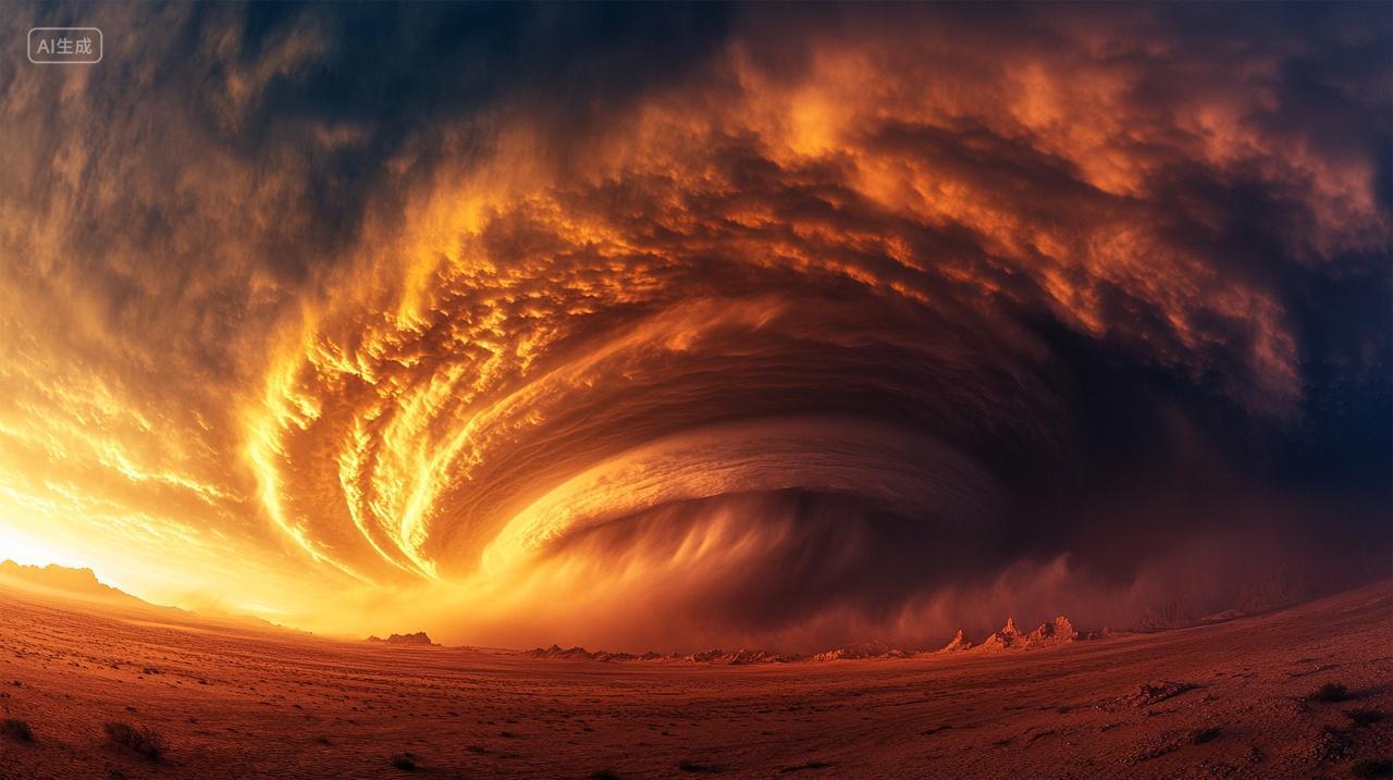 落日照射下的巨型龙卷风自然灾害自然现象实拍摄影图