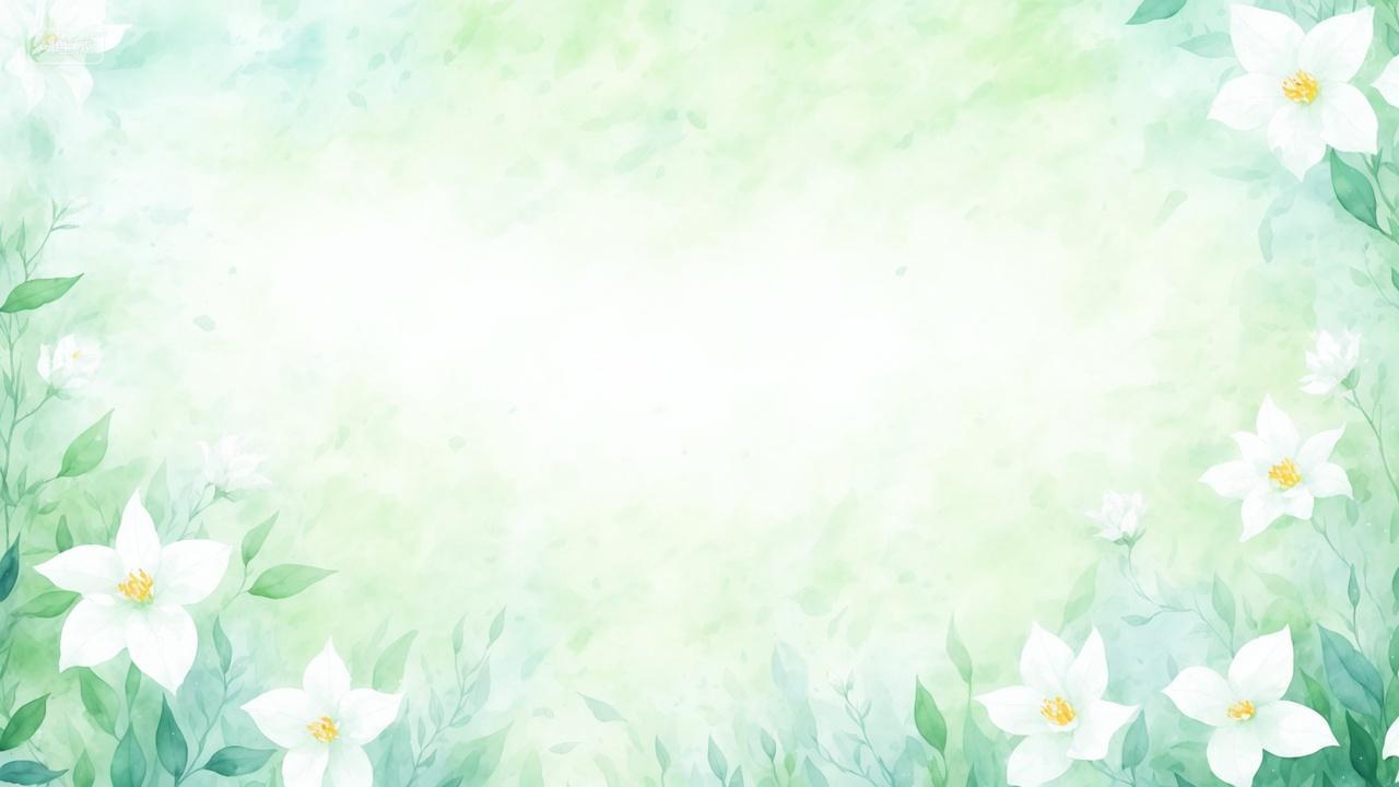 栀子花百合花卉植物边框淡绿色水彩渲染风格清新淡雅背景图电脑壁纸