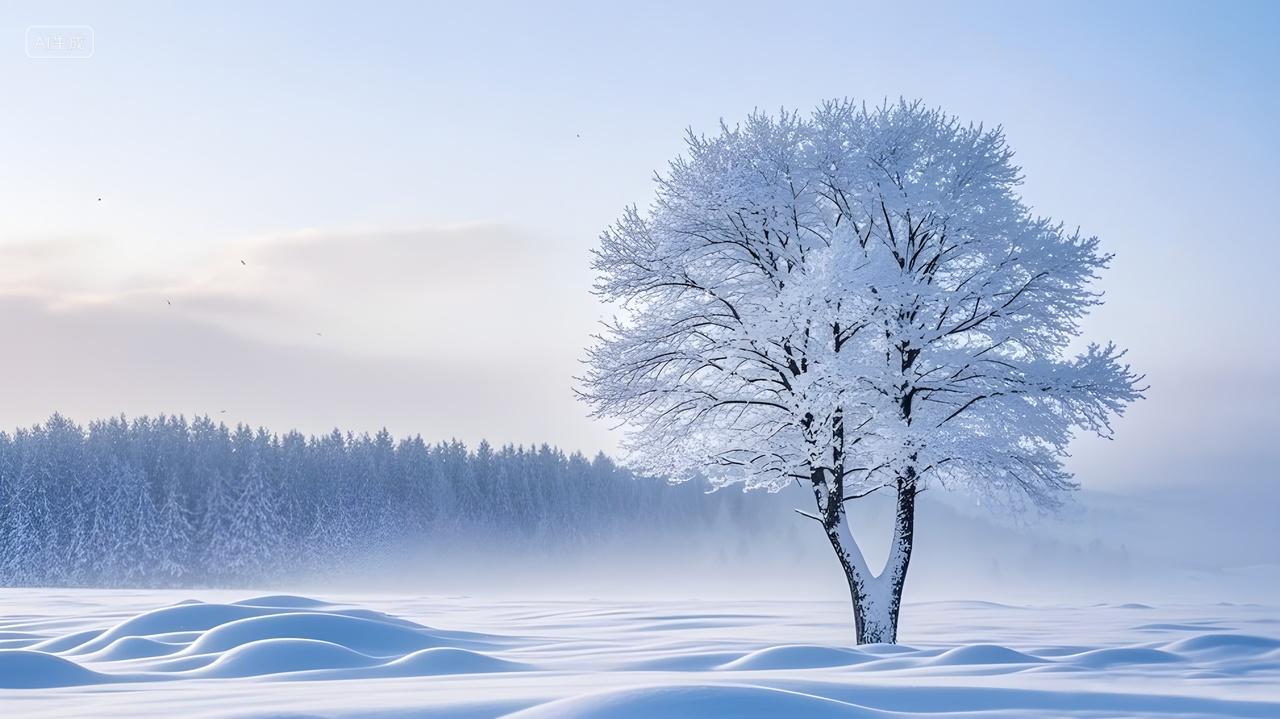 冬天冬日冬至大雪小学节气风雪雪白的雪地一棵树自然风景背景图片电脑壁纸