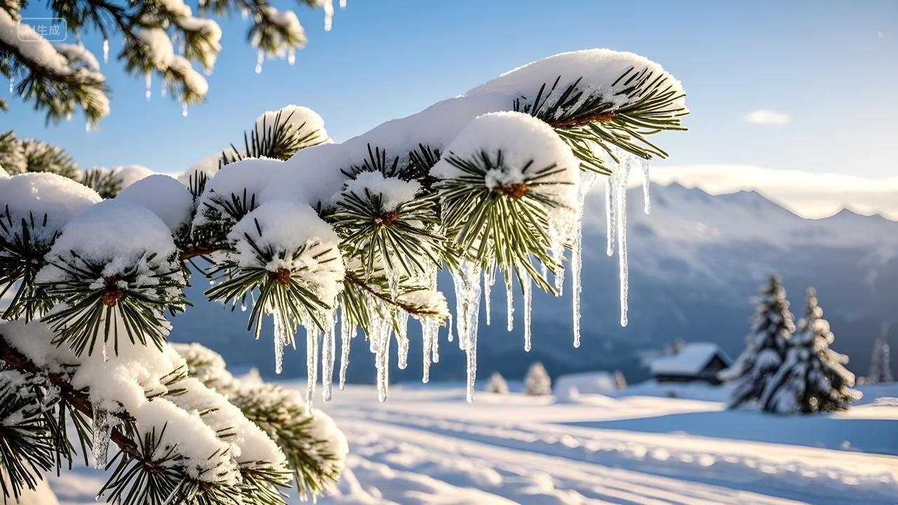 冬天冬至下雪寒冬圣诞树结满冰霜冰柱圣诞节写实自然风光风景摄影图片电脑壁纸