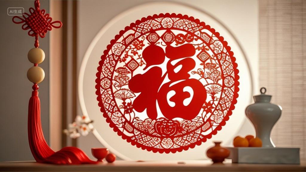 2025新年蛇年福字窗花剪纸新春春节过年喜庆背景素材