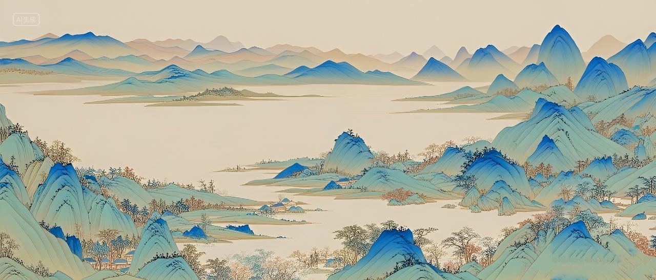 中国风古风千里江山图工笔画国画山水水墨画背景