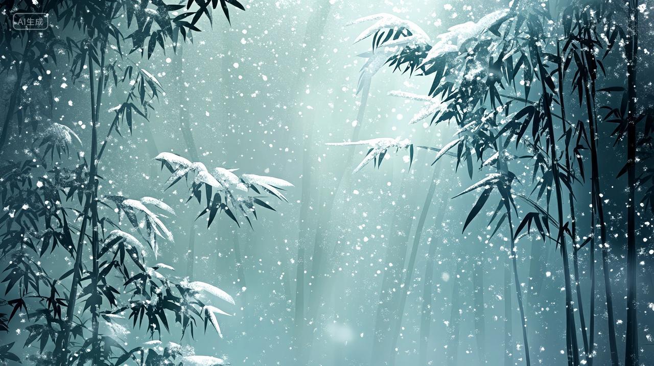 冬天雪天下雪冬至静谧雪舞竹林中的动态宁静自然风景自然风光背景图电脑壁纸