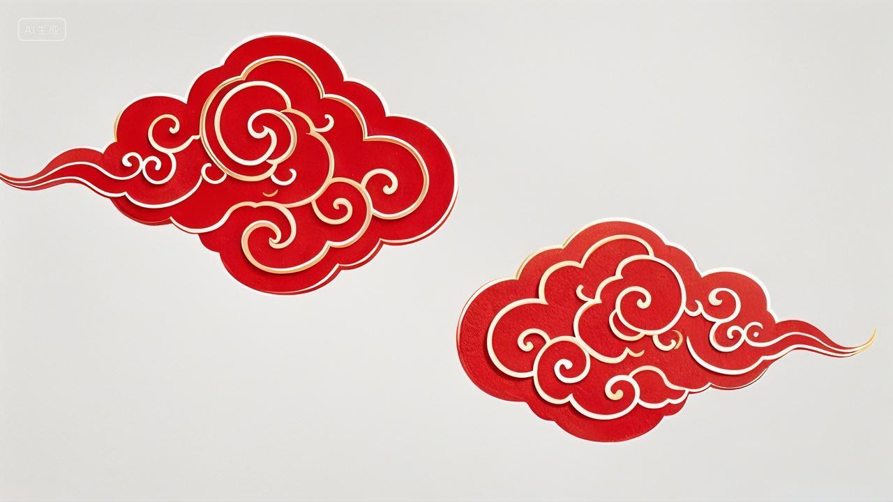 2025新年蛇年中国风红色祥云新春春节喜庆元素素材白底图