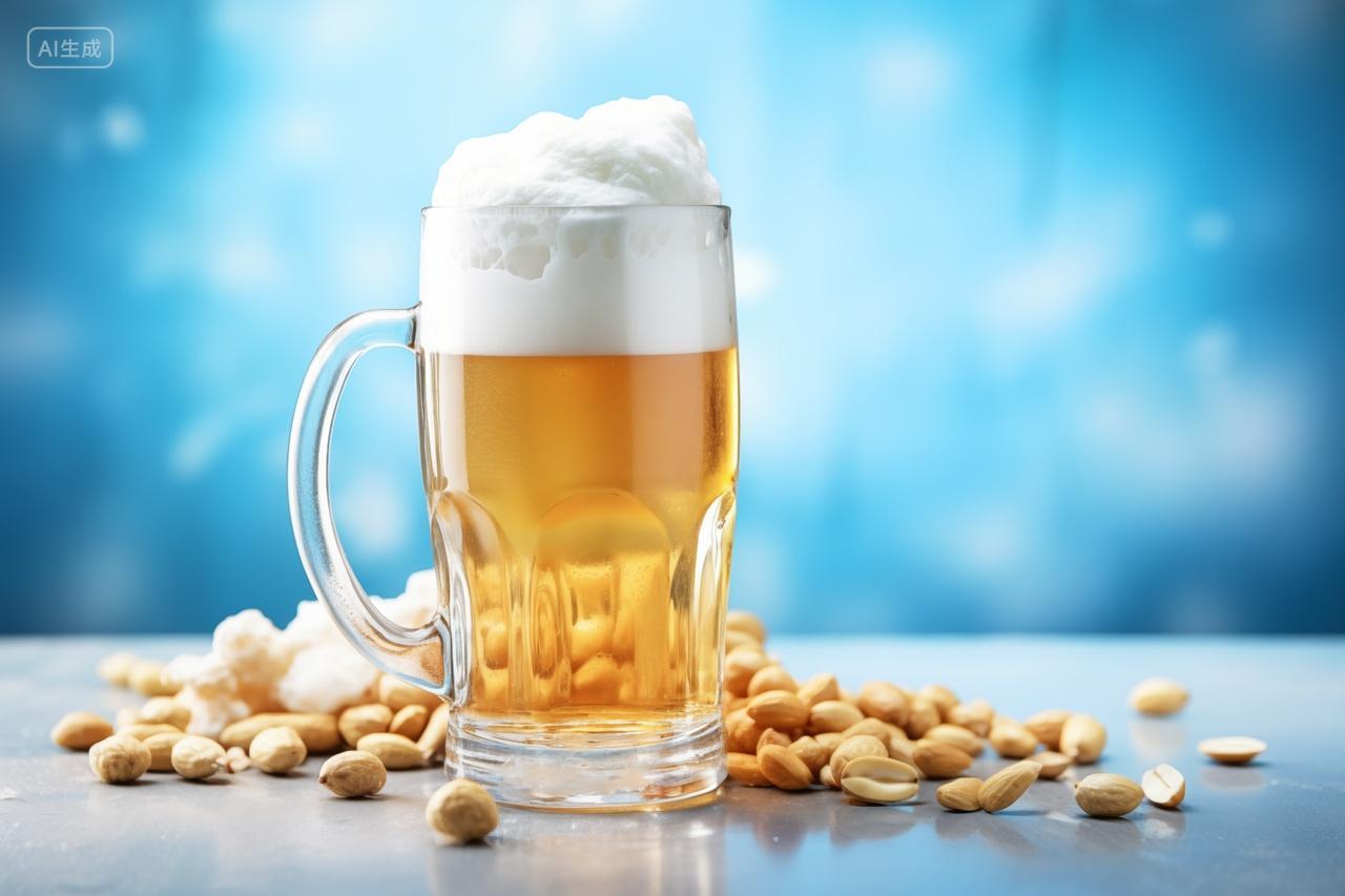 夏日清爽啤酒花生聚会零食蓝底图