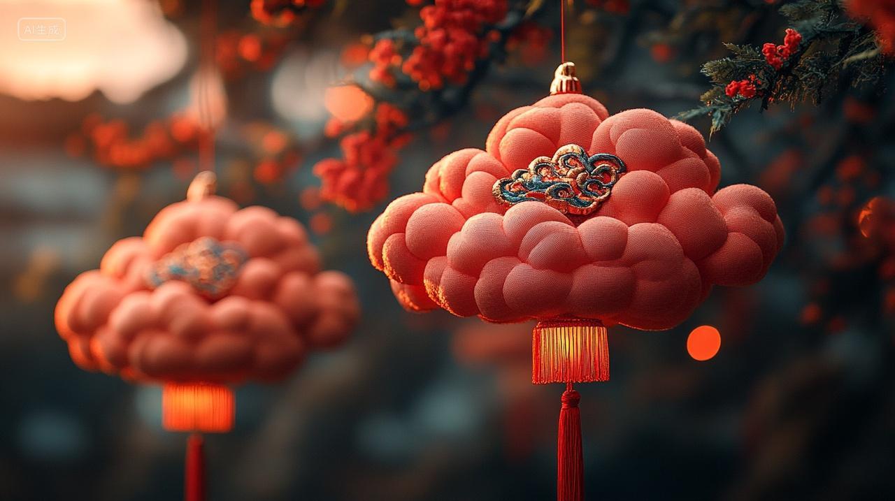 2025年蛇年中国风祥云朵灯笼装饰红色喜庆新年新春春节