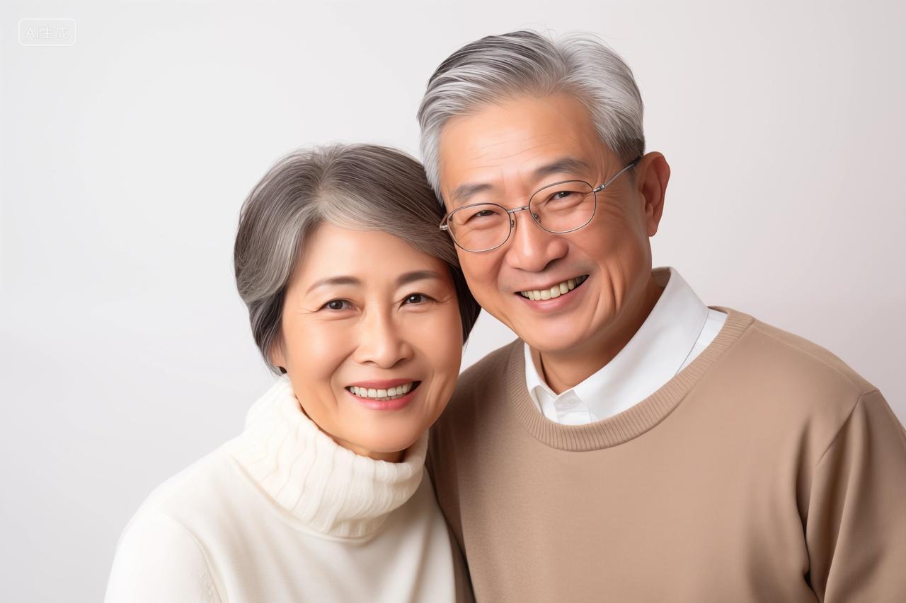 幸福相伴白头发老年夫妇家庭人物亲情白底图