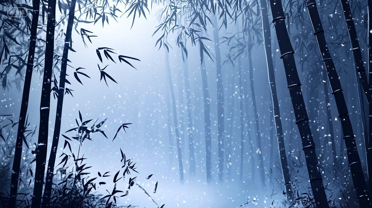 冬天冬日下雪雪天安静静谧祥和竹林雪景的宁静氛围自然风光风景背景图电脑壁纸