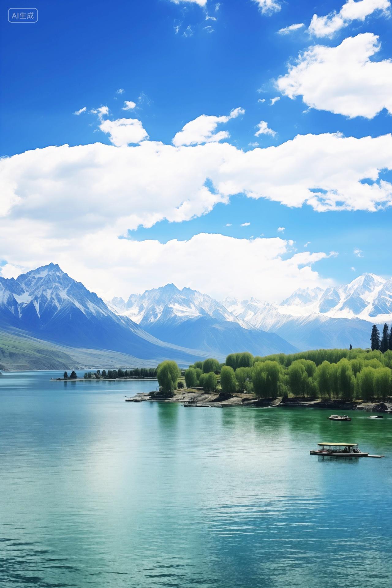 山水蓝天白云雪山湖泊自然风光风景户外旅行度假手机壁纸背景图
