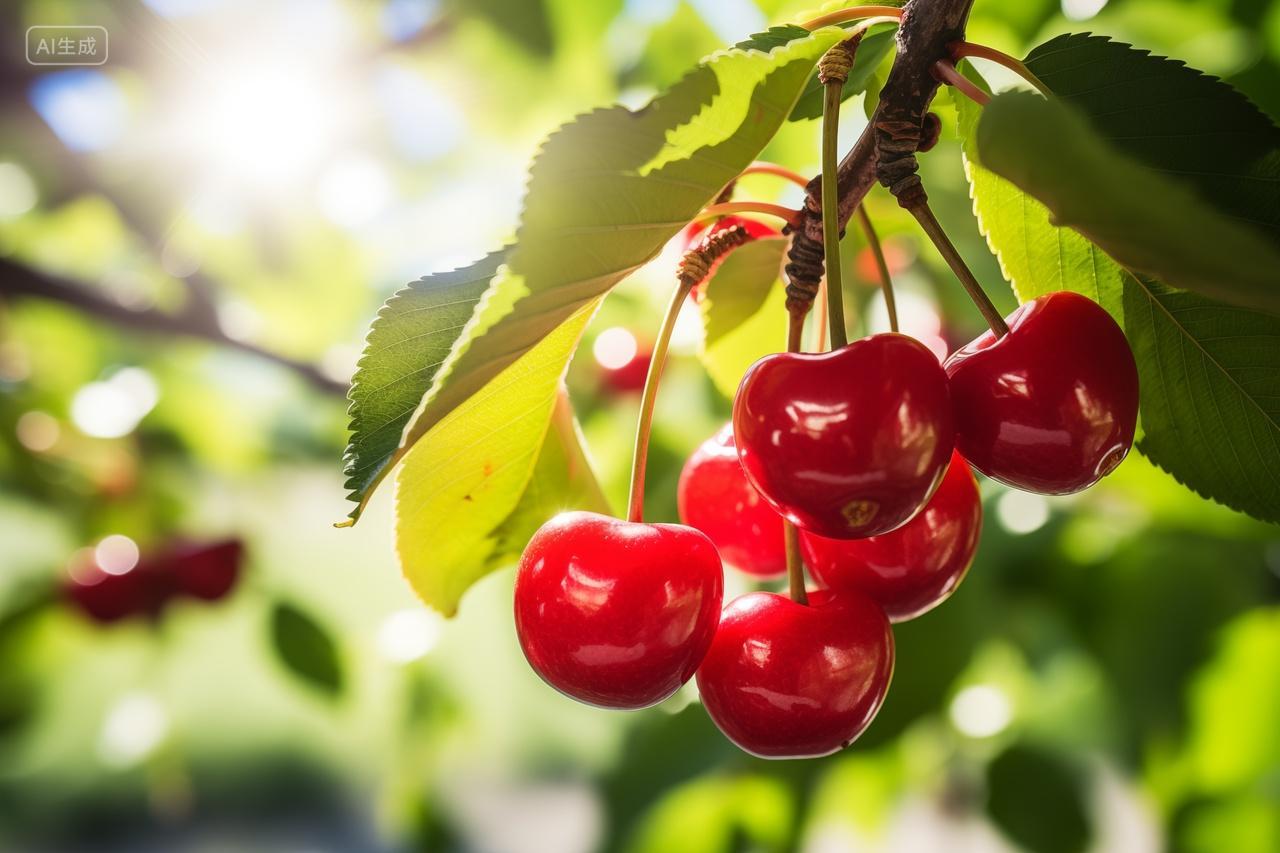 太阳阳光午后树上红色红樱桃果实水果春天电脑壁纸背景图