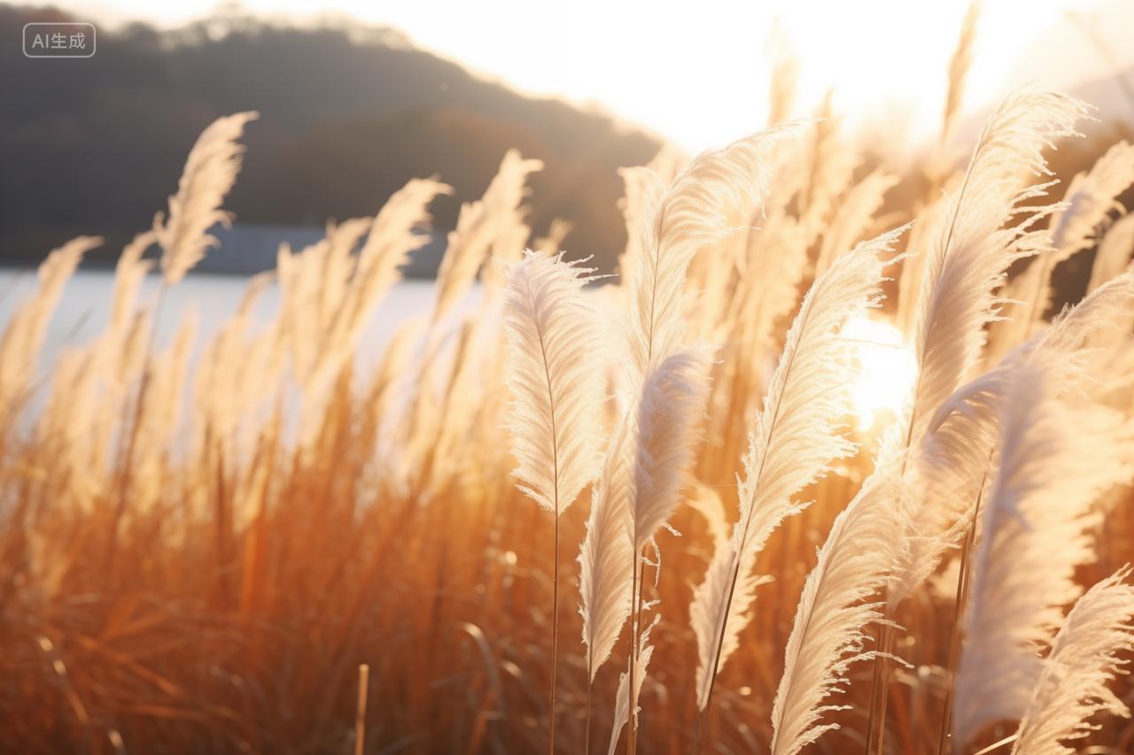 太阳逆光秋日芦苇花海植物自然风光唯美风景背景电脑壁纸