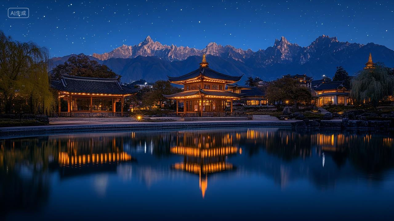 梦幻庄重的夜空复古建筑