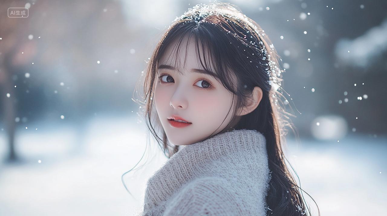 冬日冬天雪景积雪可爱女生唯美人物头像