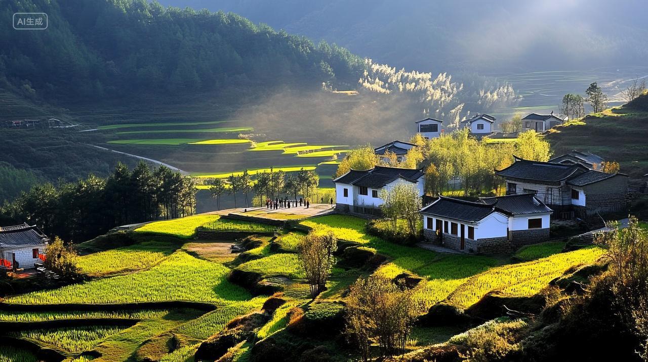 安徽农村徽派建筑和梯田风光