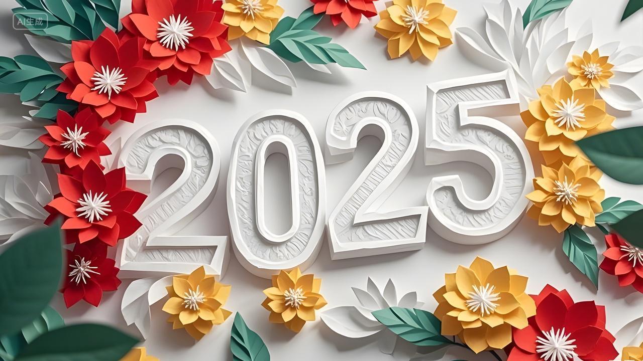 元旦节2025蛇年红黄花环立体数字新年图
